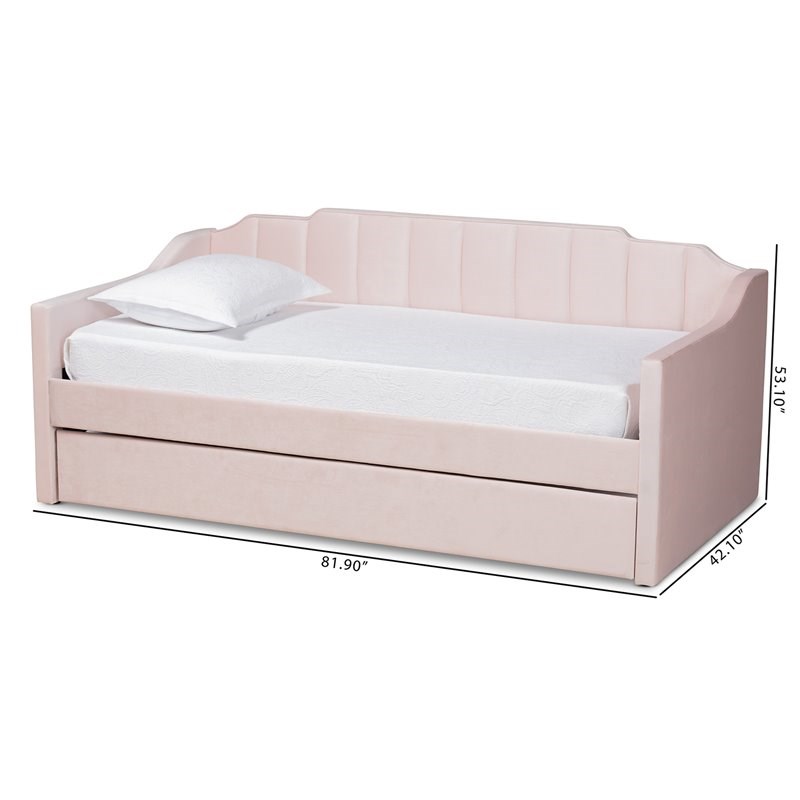 Baxton Studio Lennon Pink Velvet Twin Size Daybed with Trundle