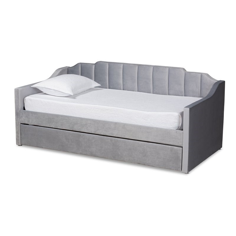 Baxton Studio Lennon Grey Velvet Twin Size Daybed with Trundle