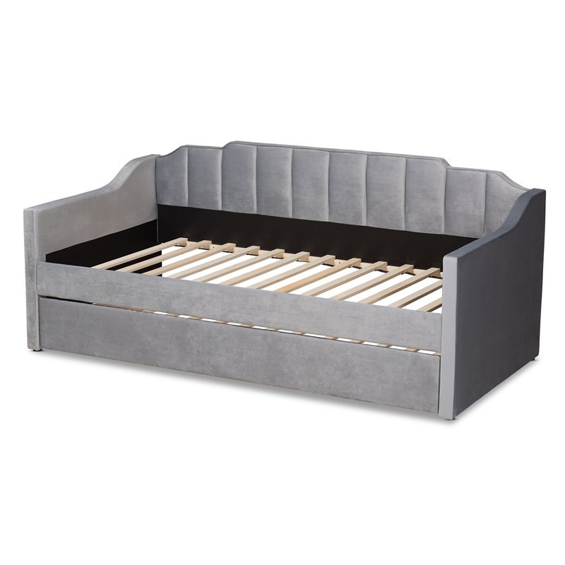 Baxton Studio Lennon Grey Velvet Twin Size Daybed with Trundle
