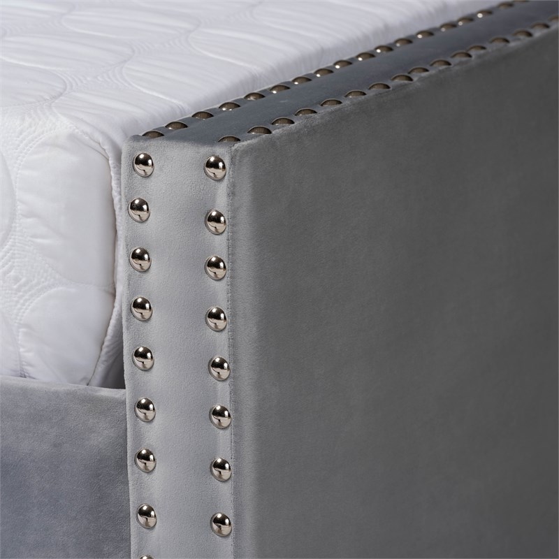 Baxton Studio Raphael Grey Velvet Upholstered Full Size Daybed with Trundle