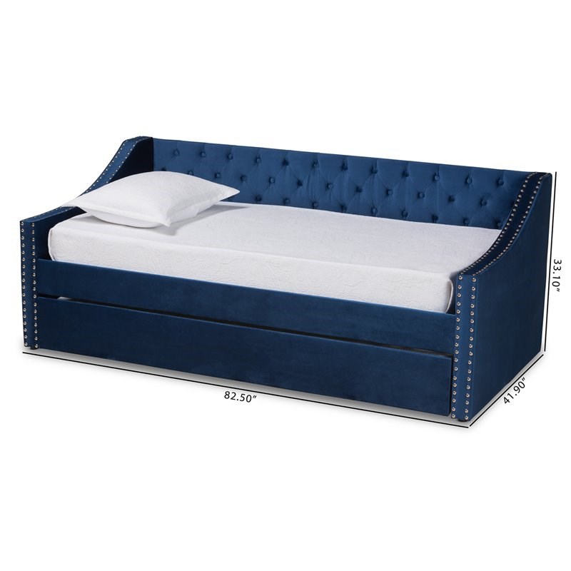 Baxton Studio Raphael Navy Blue Velvet Upholstered Twin Size Daybed with Trundle