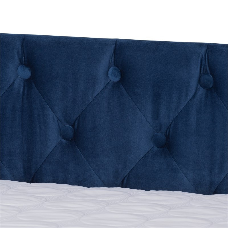 Baxton Studio Raphael Navy Blue Velvet Upholstered Full Size Daybed with Trundle