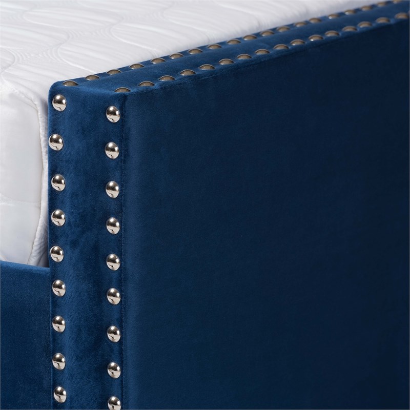 Baxton Studio Raphael Navy Blue Velvet Upholstered Full Size Daybed with Trundle