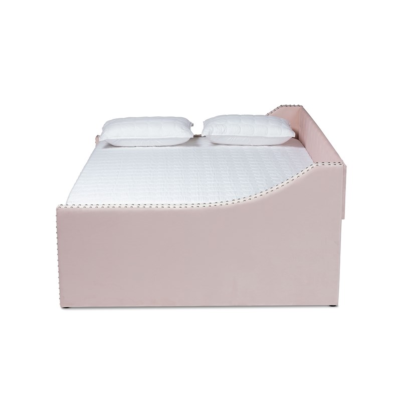 Baxton Studio Raphael Pink Velvet Upholstered Full Size Daybed with Trundle