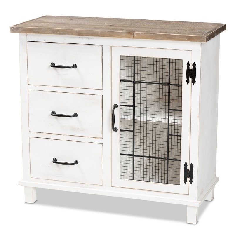 Baxton Studio Faron White and Oak Brown Finished Wood 3-Drawer Storage Cabinet