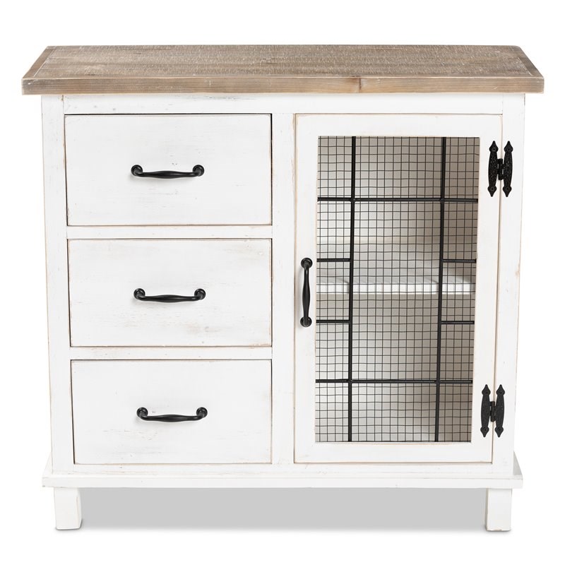 Baxton Studio Faron White and Oak Brown Finished Wood 3-Drawer Storage Cabinet