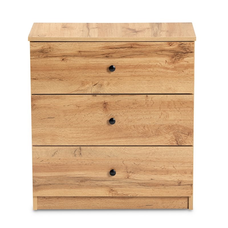 Baxton Studio Decon Oak Brown Finished Wood 3-Drawer Storage Chest