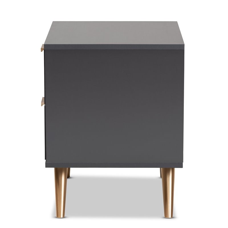 Baxton Studio Kelson Dark Grey and Gold Finished Wood 2Drawer