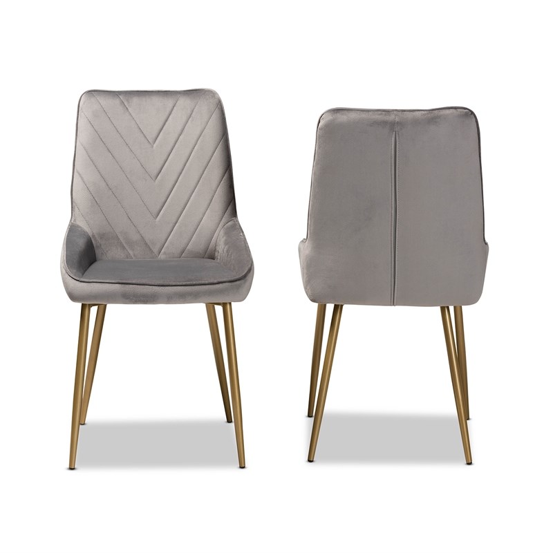 Baxton Studio Priscilla Gray and Gold Finished Metal Dining Chair (Set of 2)