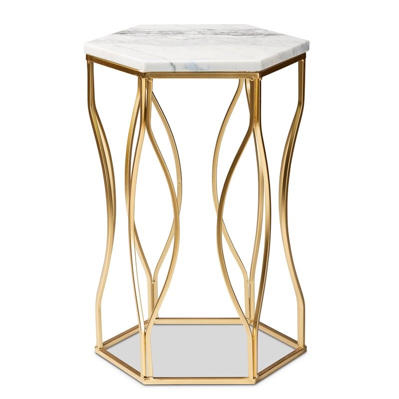 Baxton Studio Kalena Gold Metal End Table with Marble Tabletop Homesquare
