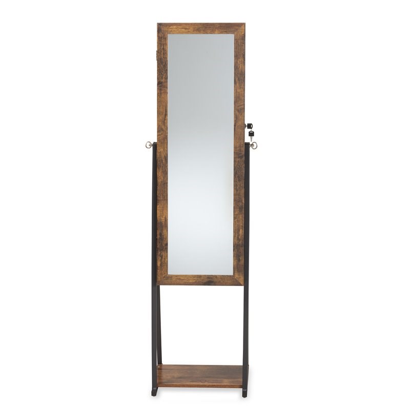 Baxton Studio Ganit Brown Finished Wood and Black Metal Armoire with Mirror