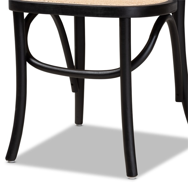 Baxton Studio Cambree Brown and Black Wood 2-Piece Cane Dining Chair Set