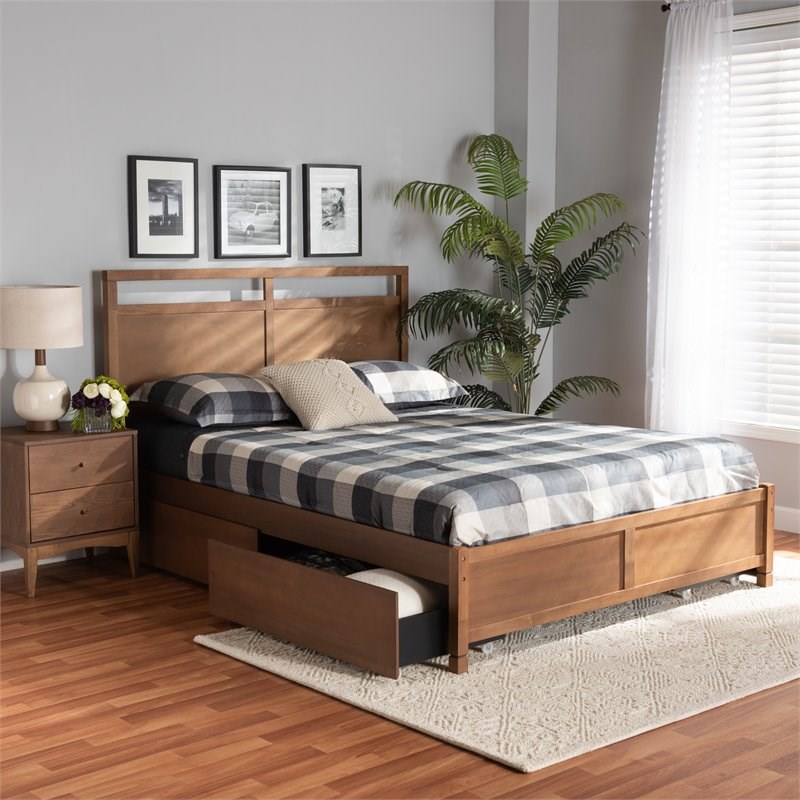 Baxton Studio Saffron Brown Finished Wood Full Size 4-Drawer Platform Bed