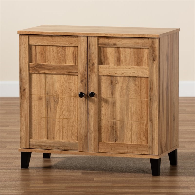 Baxton Studio Glidden Oak Brown Finished Wood 2-Door Shoe Storage Cabinet