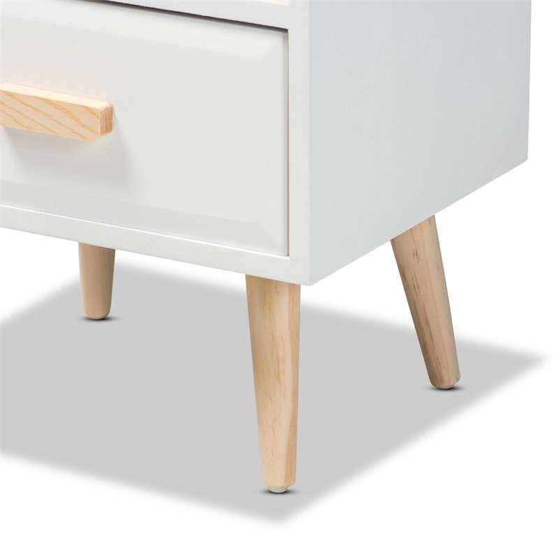 Baxton Studio Nansen Two-Tone White and Brown Wood and Bamboo 1-Drawer End Table