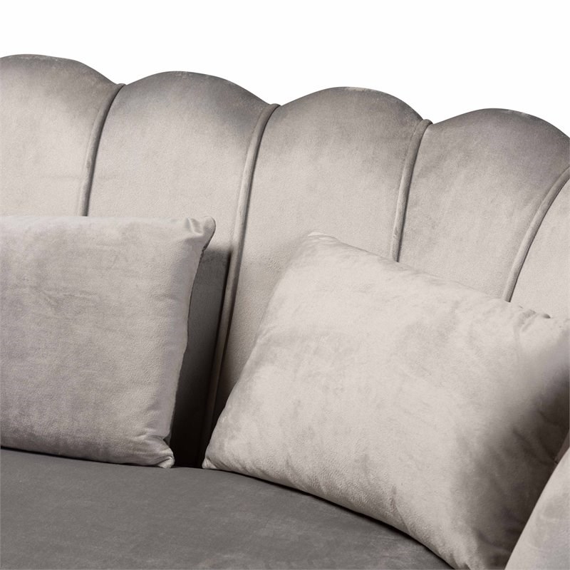 Baxton Studio Genia Gray Velvet Fabric Upholstered and Gold Metal Sofa