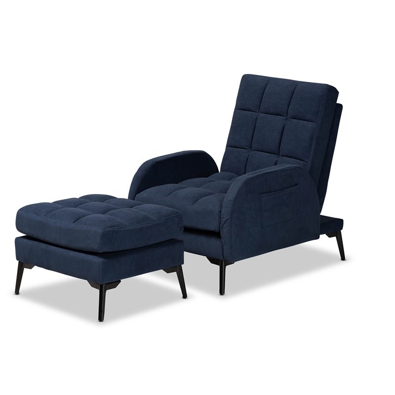 Baxton Studio Belden Blue and Black 2-Piece Lounge Chair and Ottoman Set