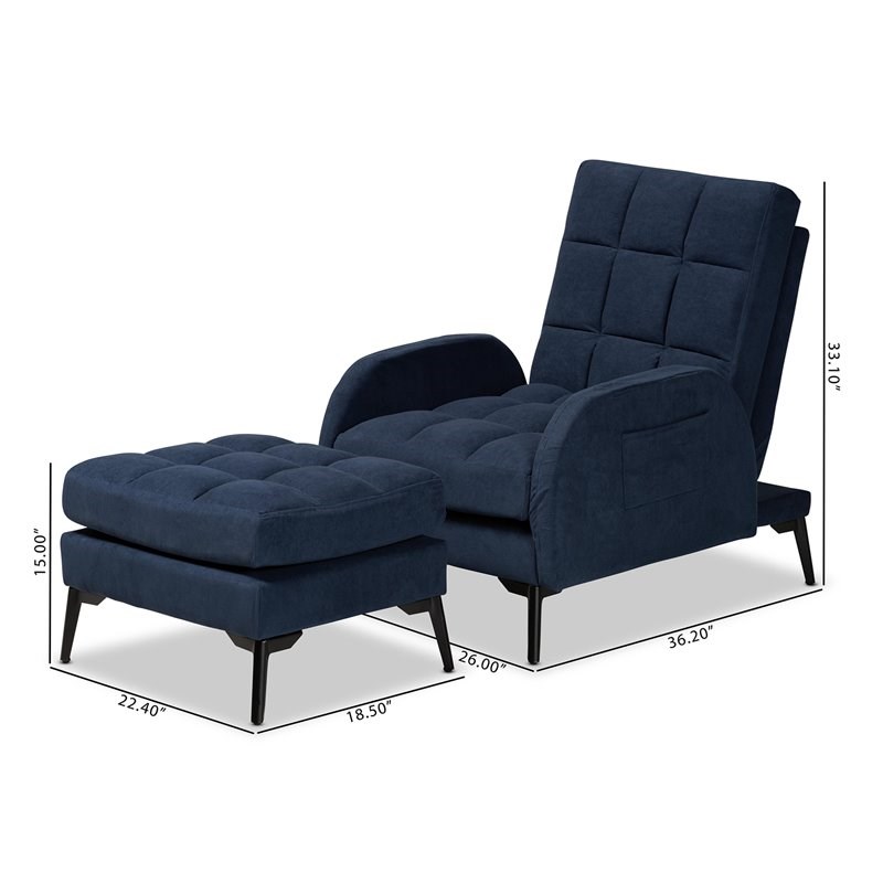 Baxton Studio Belden Blue and Black 2-Piece Lounge Chair and Ottoman Set