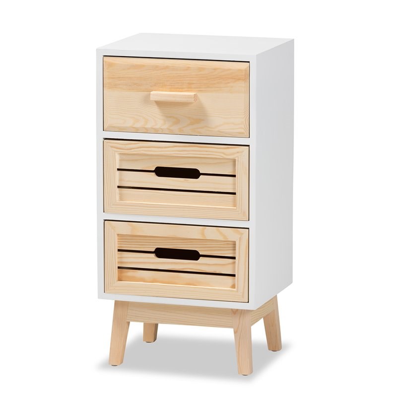 Baxton Studio Kalida White and Oak Brown Finished Wood 3-Drawer Storage Cabinet