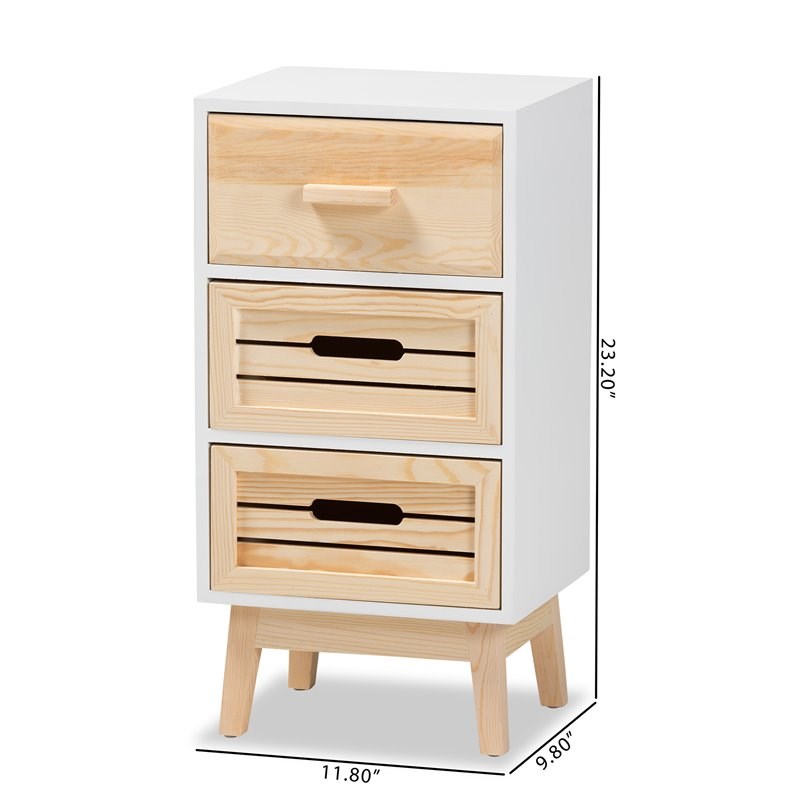 Baxton Studio Kalida White and Oak Brown Finished Wood 3-Drawer Storage Cabinet