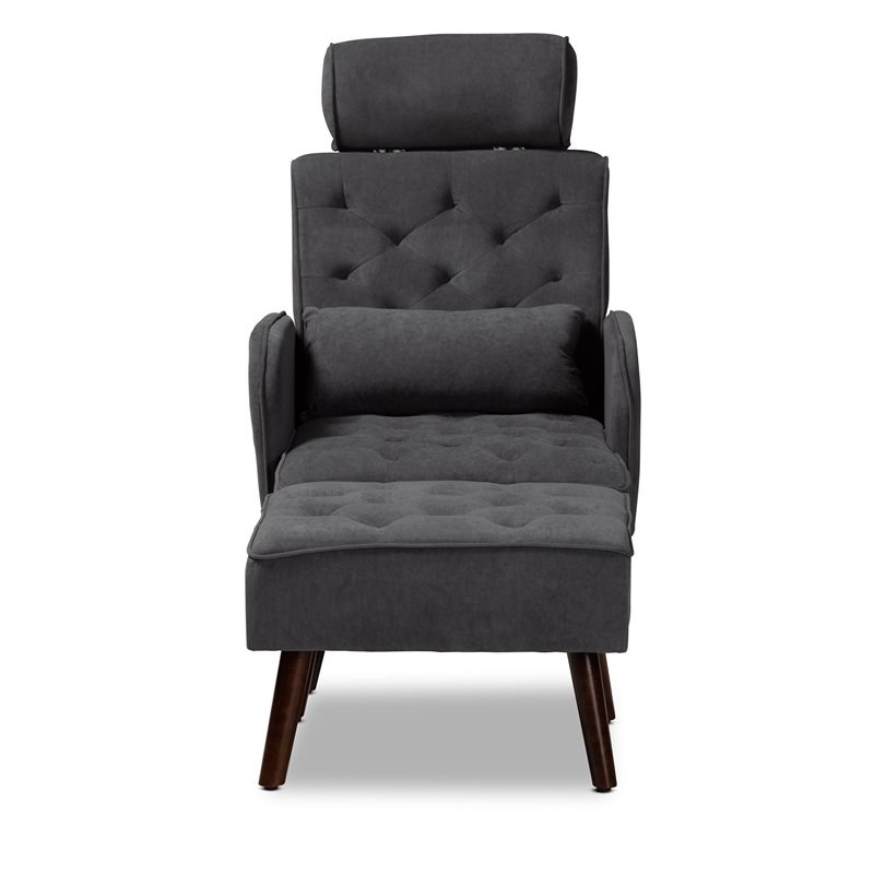 Baxton Studio Haldis Grey and Brown Finished Wood Lounge Chair and Ottoman Set