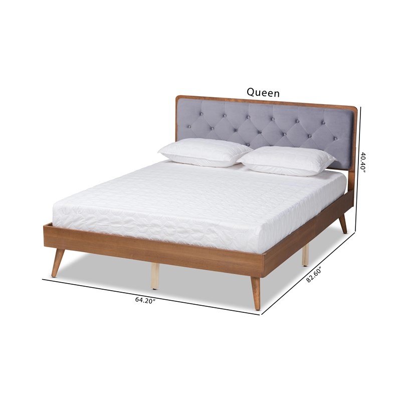 Baxton Studio Larue Grey Velvet and Brown Finished Wood Full Size Platform Bed