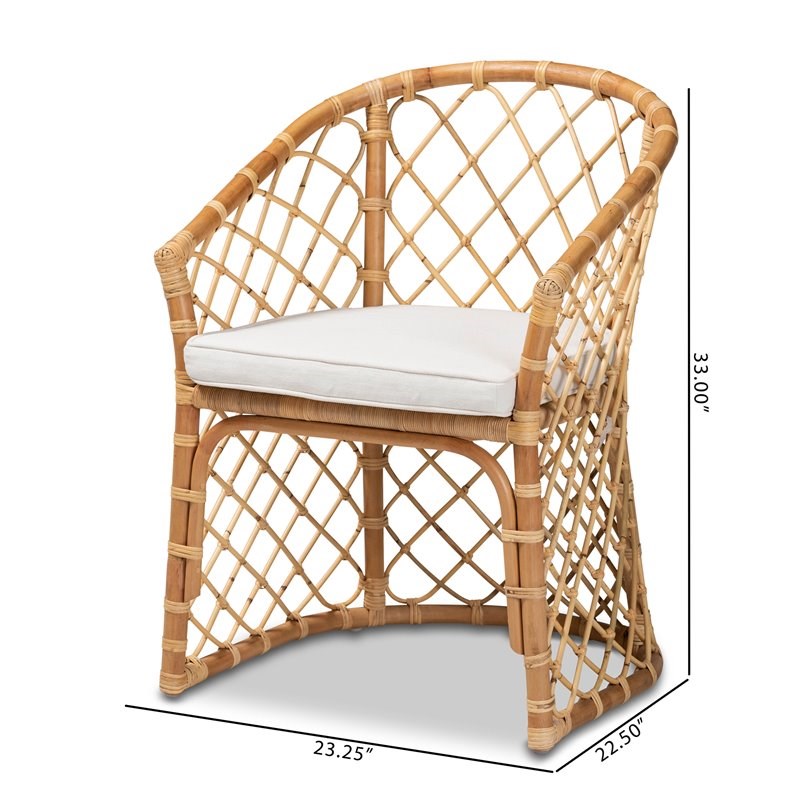 Baxton Studio Orchard White Fabric Upholstered and Brown Rattan Dining Chair