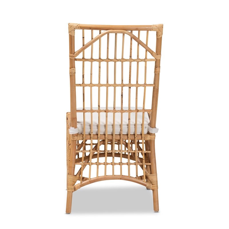 Baxton Studio Rose White Fabric Upholstered and  Brown Rattan Dining Chair