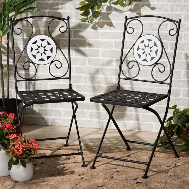Baxton Studio Julius Modern Black and Colored Glass 2pc Outdoor Dining Chair Set