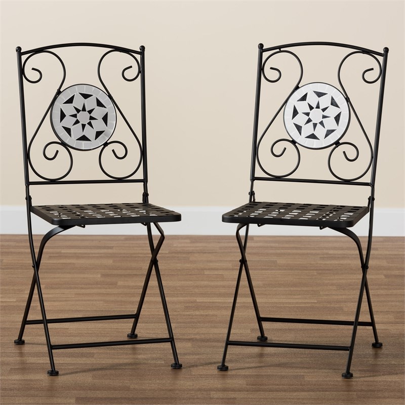 Baxton Studio Julius Modern Black and Colored Glass 2pc Outdoor Dining Chair Set
