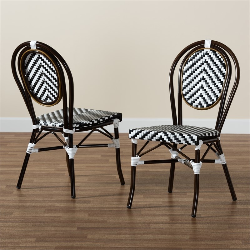 Baxton Studio Alaire Weaving and Metal 2-Piece Outdoor Dining Chair Set