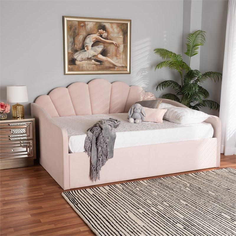 Baxton Studio Timila Light Pink Velvet Fabric Upholstered Full Size Daybed