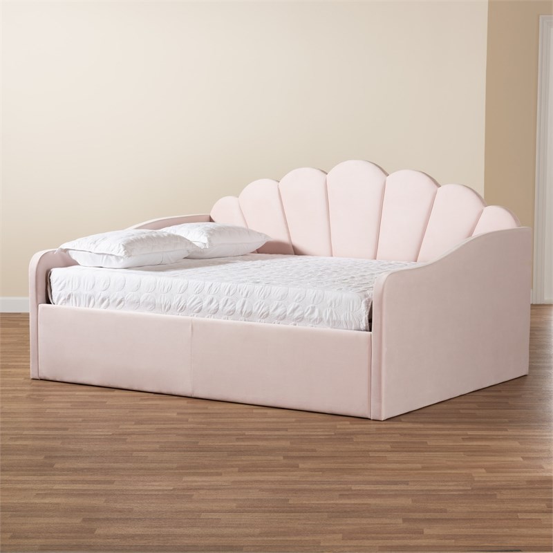 Baxton Studio Timila Light Pink Velvet Fabric Upholstered Queen Size Daybed