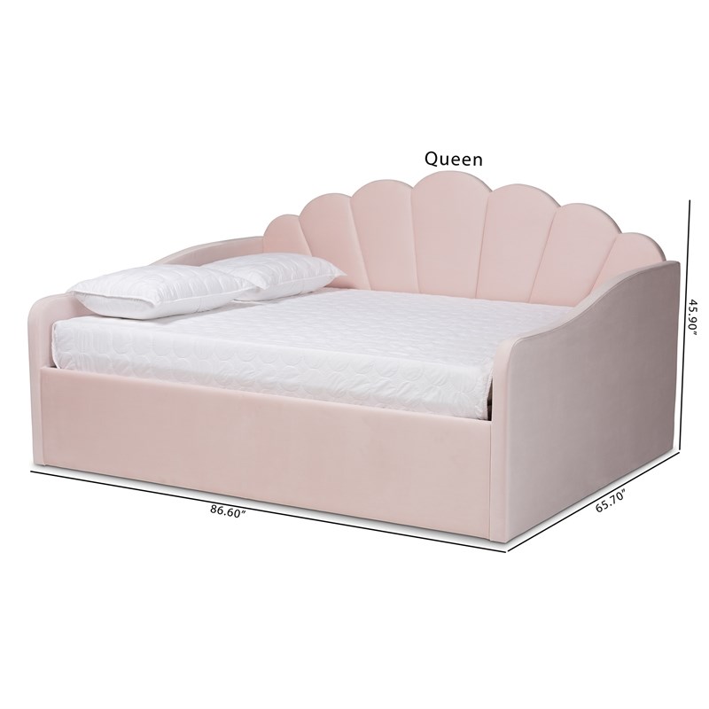 Baxton Studio Timila Light Pink Velvet Fabric Upholstered Queen Size Daybed