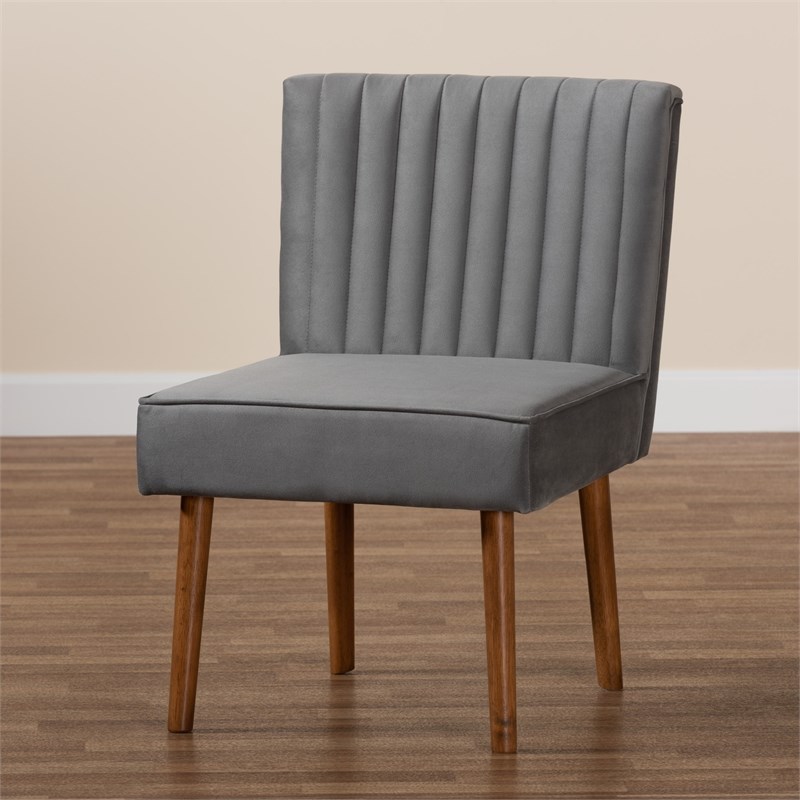 Baxton Studio Alvis Gray Velvet Upholstered and Brown Wood Dining Chair
