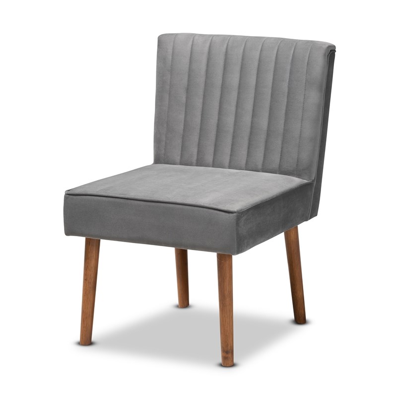 Baxton Studio Alvis Gray Velvet Upholstered and Brown Wood Dining Chair