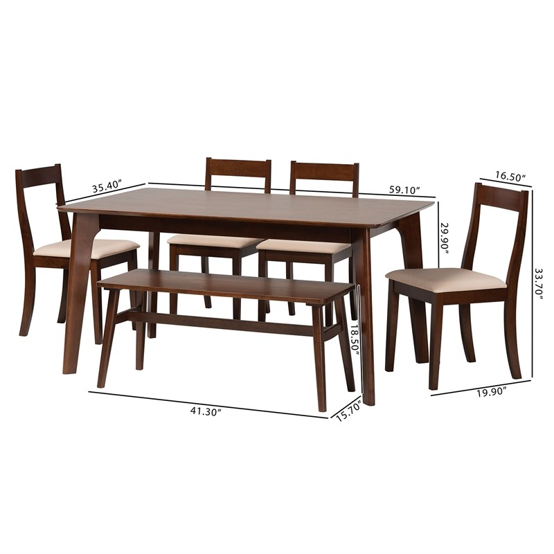 Baxton Studio Carola Cream Fabric and Dark Brown Wood 6Piece Dining