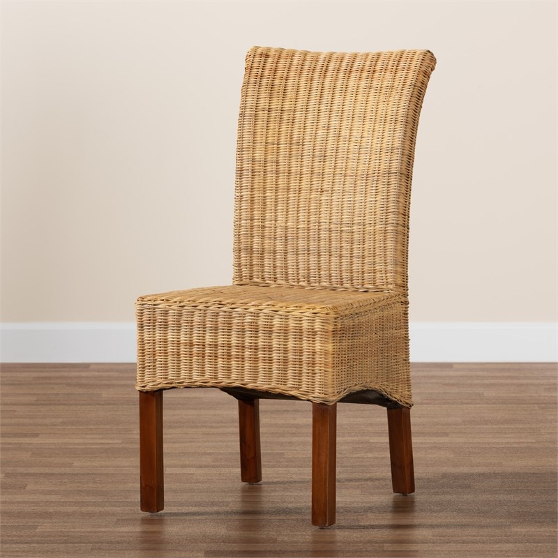 Baxton Studio Shamara Bohemian Natural Rattan and Mahogany Wood Dining Chair