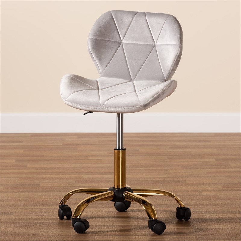 Baxton Studio Savara Grey Velvet Fabric and Gold Metal Swivel Office Chair