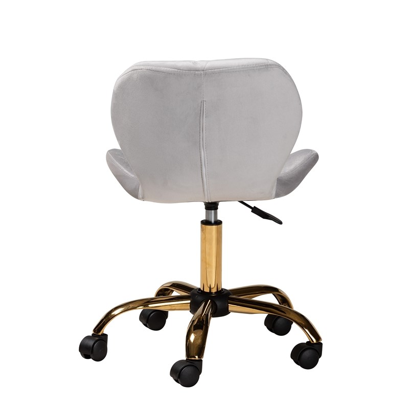 Baxton Studio Savara Grey Velvet Fabric and Gold Metal Swivel Office Chair