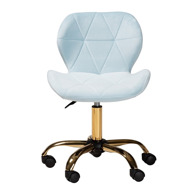 Baxton Studio Savara Aqua Velvet Fabric and Gold Metal Swivel Office Chair