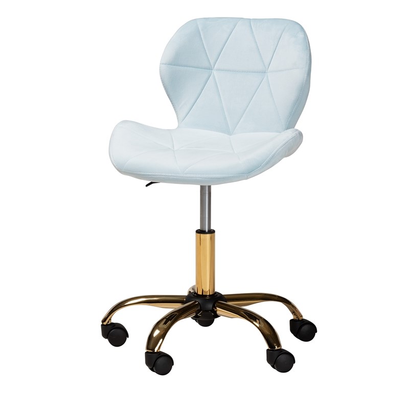 Baxton Studio Savara Aqua Velvet Fabric and Gold Metal Swivel Office Chair