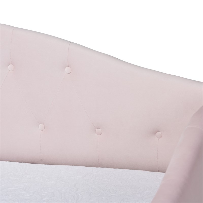 Baxton Studio Mansi Light Pink Velvet Fabric Twin Size 2-Drawer Daybed