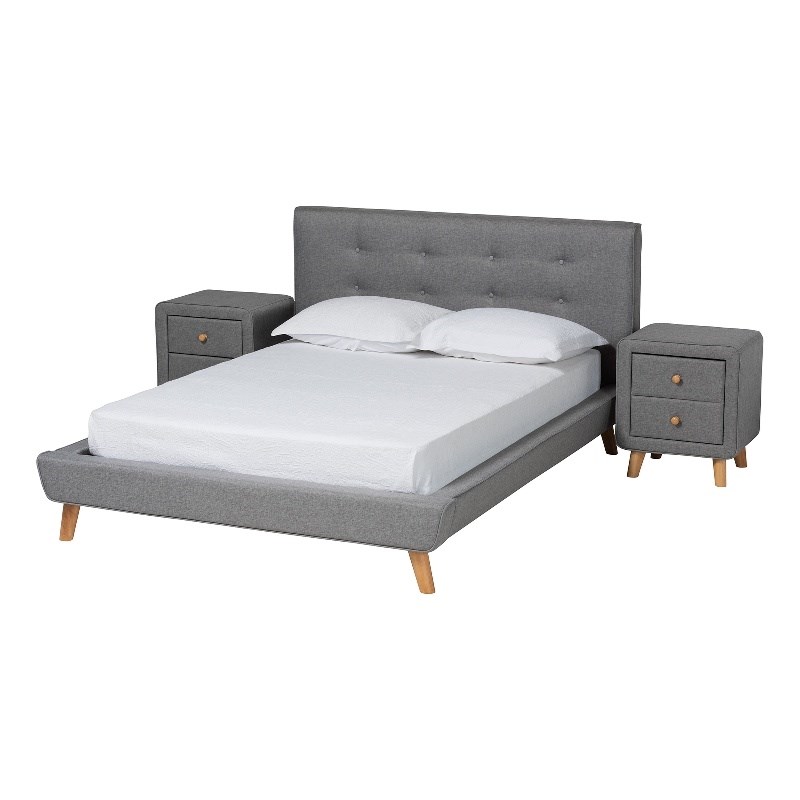 Baxton Studio Jonesy Grey Fabric Upholstered Full Size 3-Piece Bedroom Set
