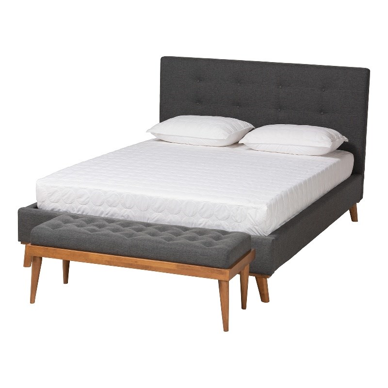 Baxton Studio Valencia Dark Grey Fabric Upholstered Full Size Bedroom Set