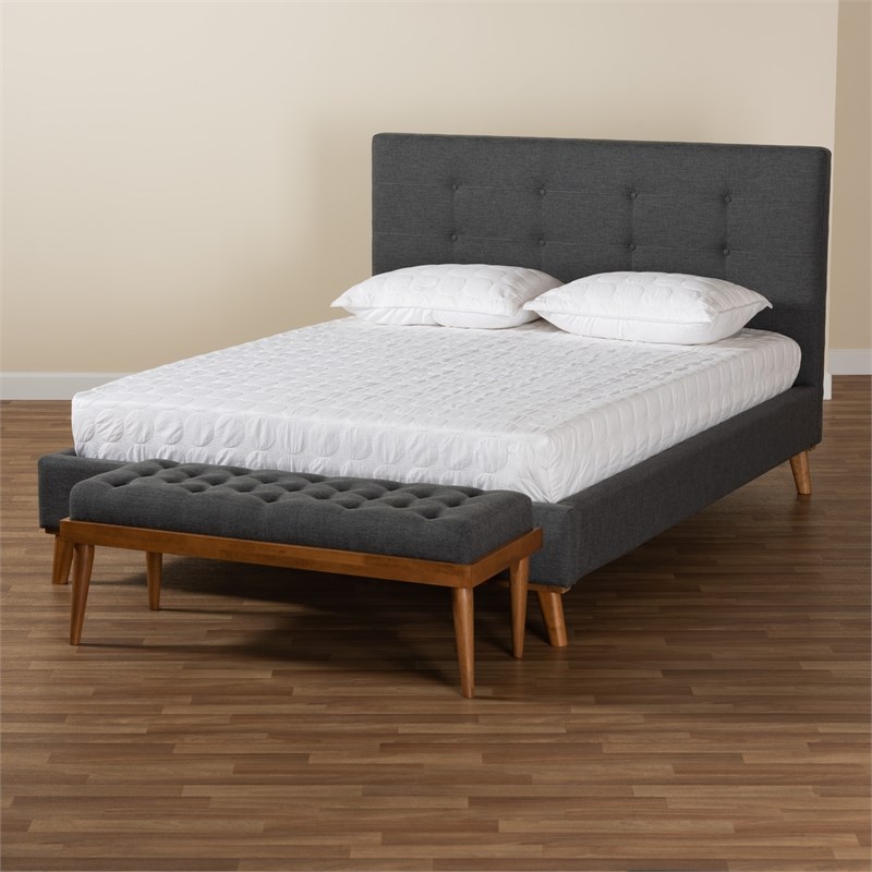 Baxton Studio Valencia Dark Grey Fabric Upholstered Queen Size Bedroom Set