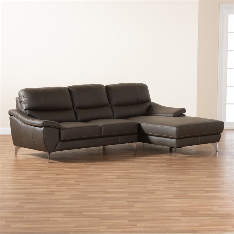 Baxton Studio Townsend Brown Leather Sectional Sofa with Right Facing