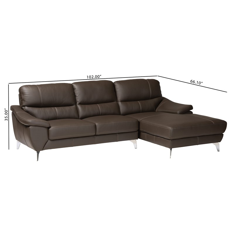 Baxton Studio Townsend Brown Leather Sectional Sofa with Right Facing