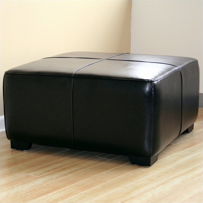 Square Leather Ottoman Footstool in Black Homesquare