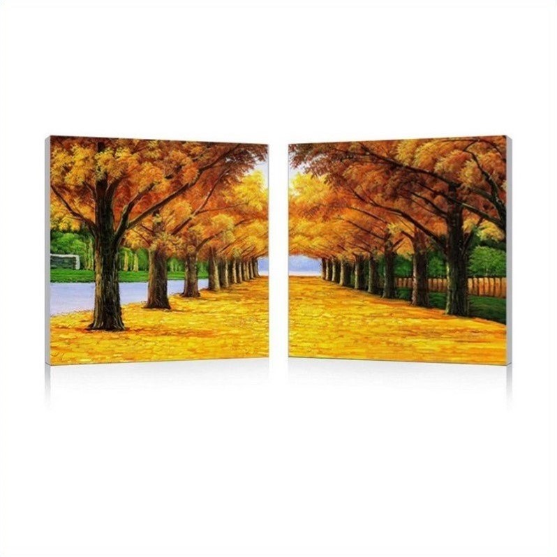 Autumnal Boulevard Mounted Print Diptych in Multicolor
